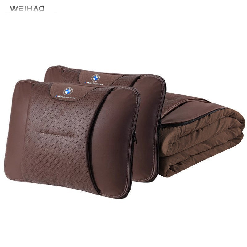 BMW lumbar pillow with blanket, Brown, 1 pair set