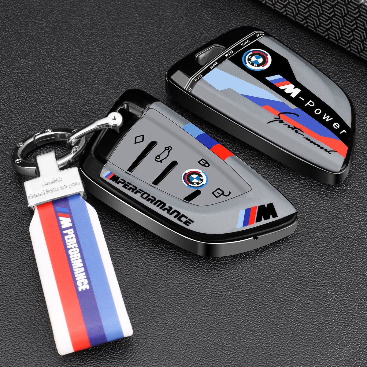 BMW Carbon Black painted key case cover with color-changing Pixiu charm for 3 5 Series X1 X3 X5 i3 smart key