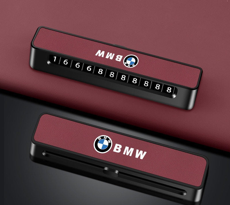 BMW parking number plate in Volcano Red front and back view
