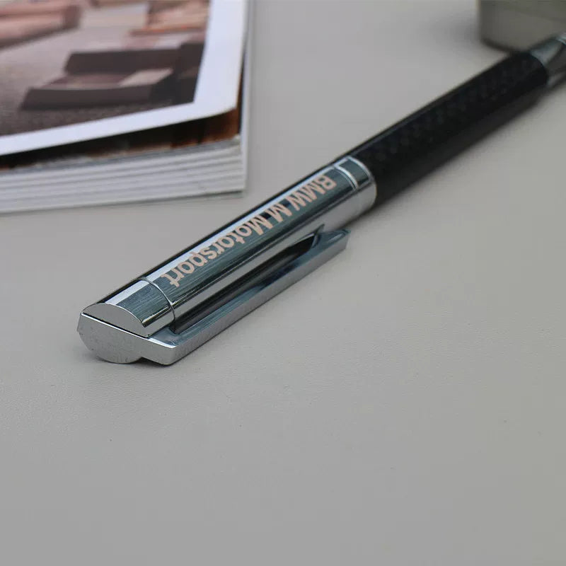 Close-up of the BMW M Motorsport engraved chrome pen cap