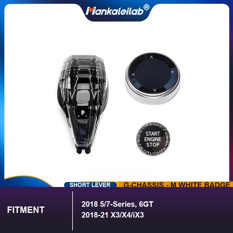 BMW G-Chassis Crystal Gear Knob Set - M White Badge (2018 5/7-Series, 6GT, 2018-2021 X3/X4/iX3)