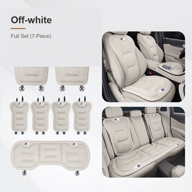 BMW ice silk seat cushion, Off-white, Full Set - Front, Rear & Backrest (7-Piece)