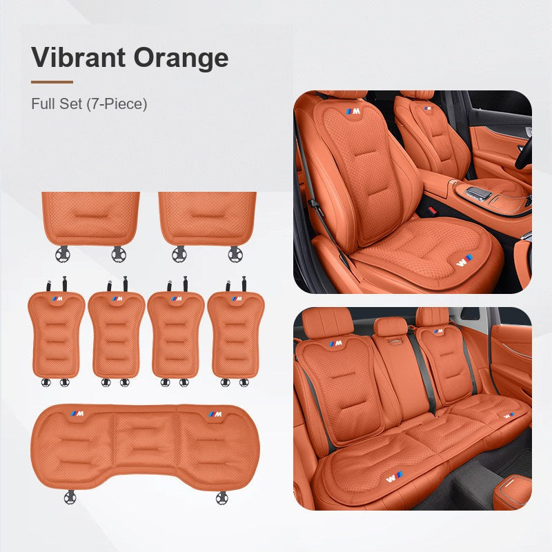 BMW ice silk seat cushion, Vibrant Orange, Full Set - Front, Rear & Backrest (7-Piece)