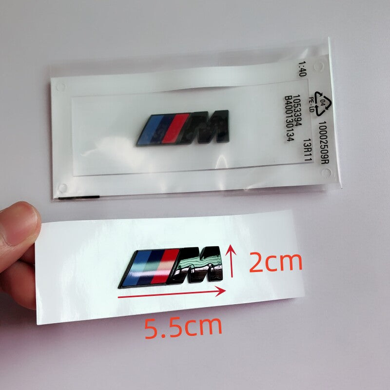 Large BMW M side badge in Glossy Black with size 5.5 by 2cm