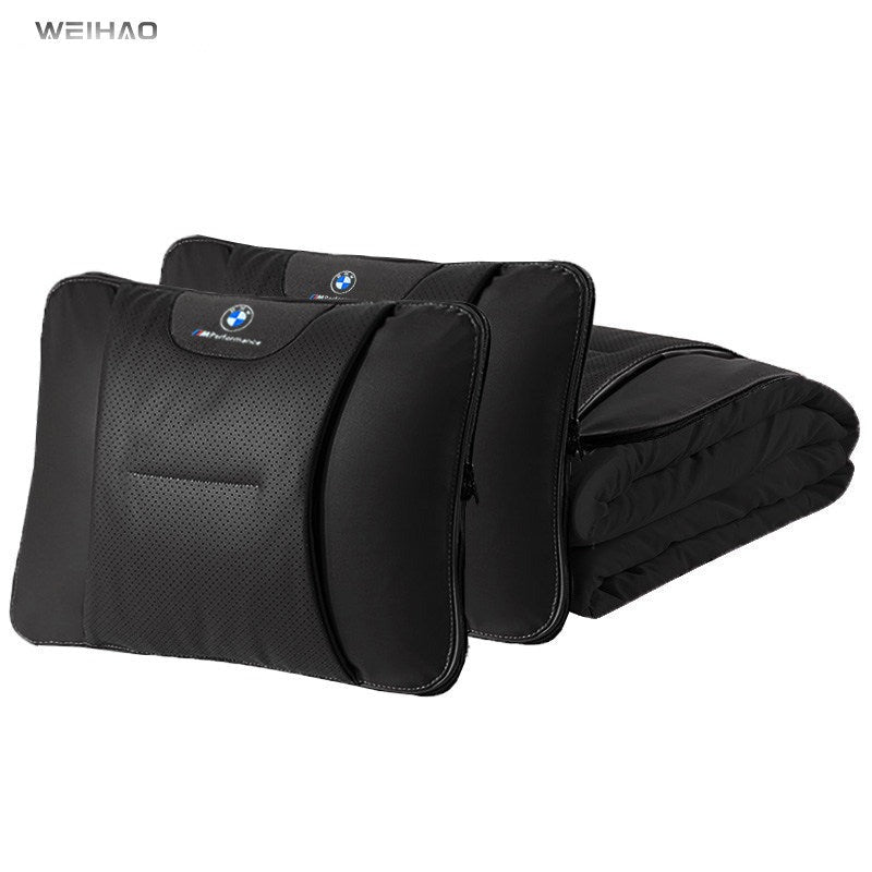 BMW lumbar pillow with blanket, Black, 1 pair set