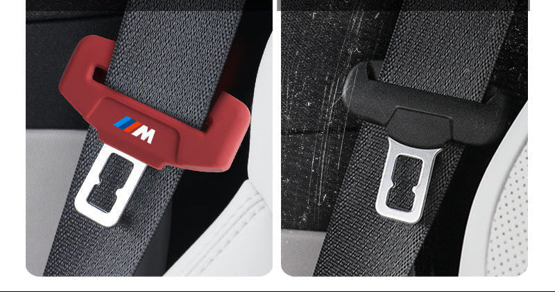 BMW M seat belt buckle silicone cover red and black comparison