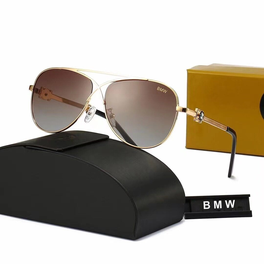 Gold frame tea brown lens BMW aviator sunglasses with case