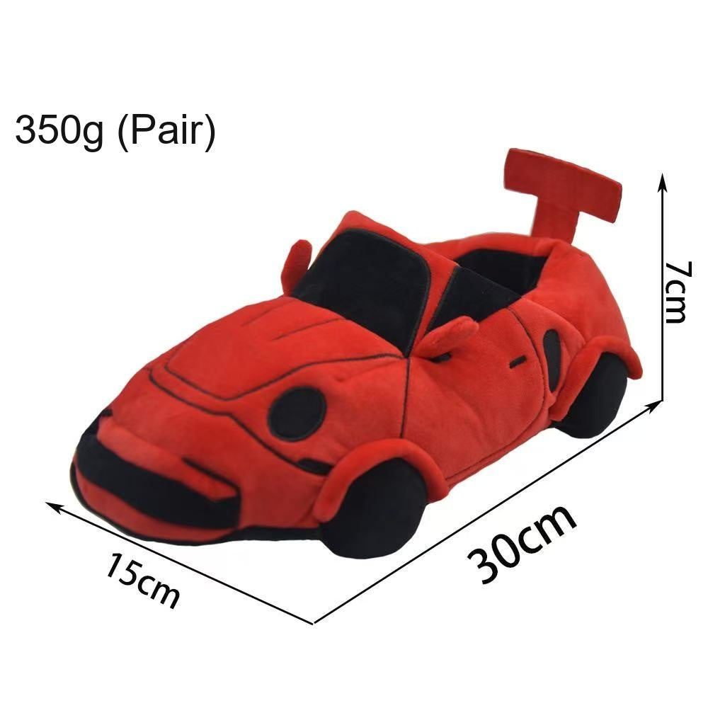 Red Porsche-style sports car plush slippers with spoiler, 350g pair