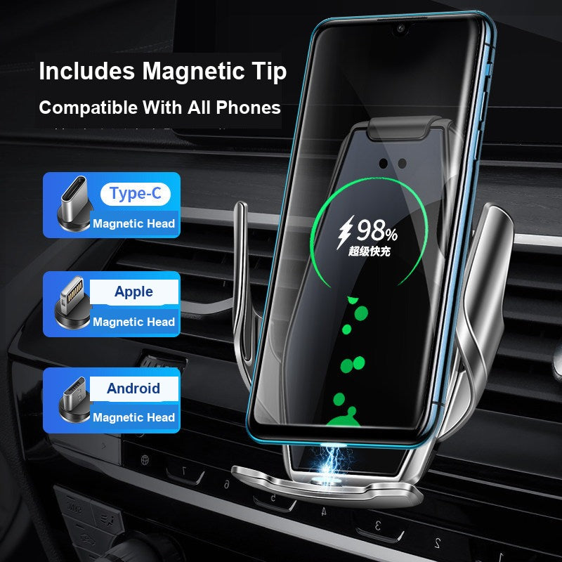 BMW wireless charging phone mount with illuminated logo close-up