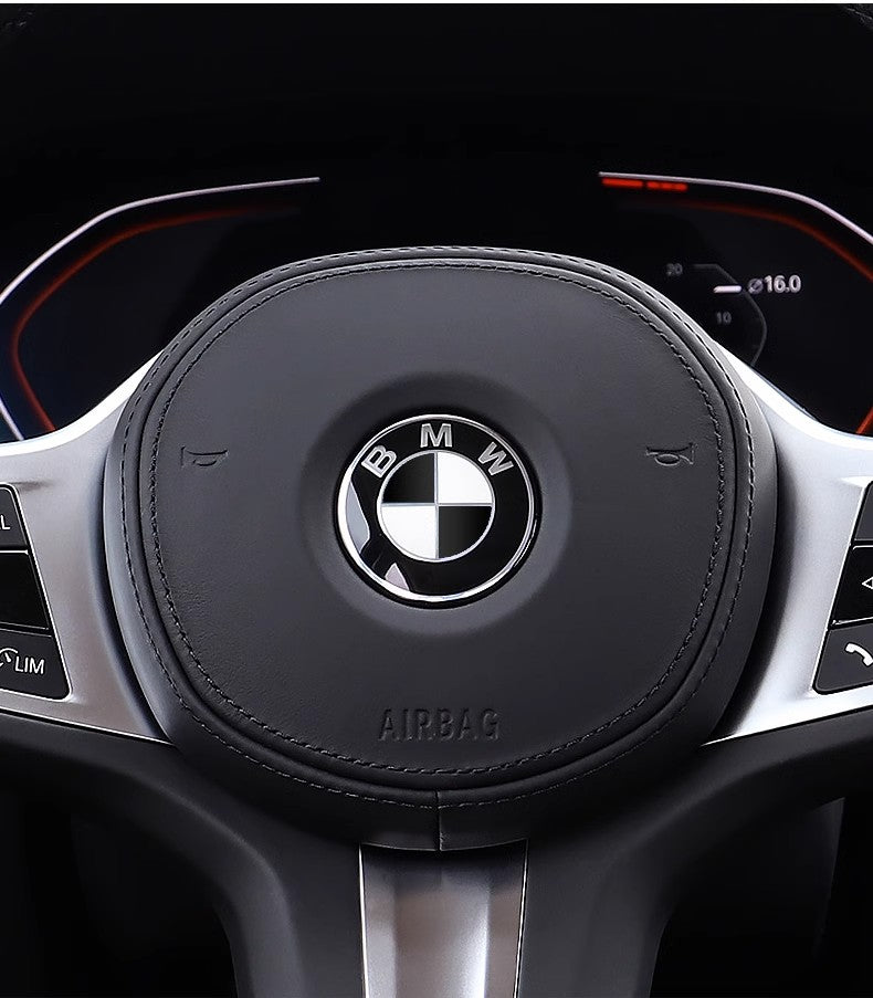 BMW Black and White steering wheel badge installed