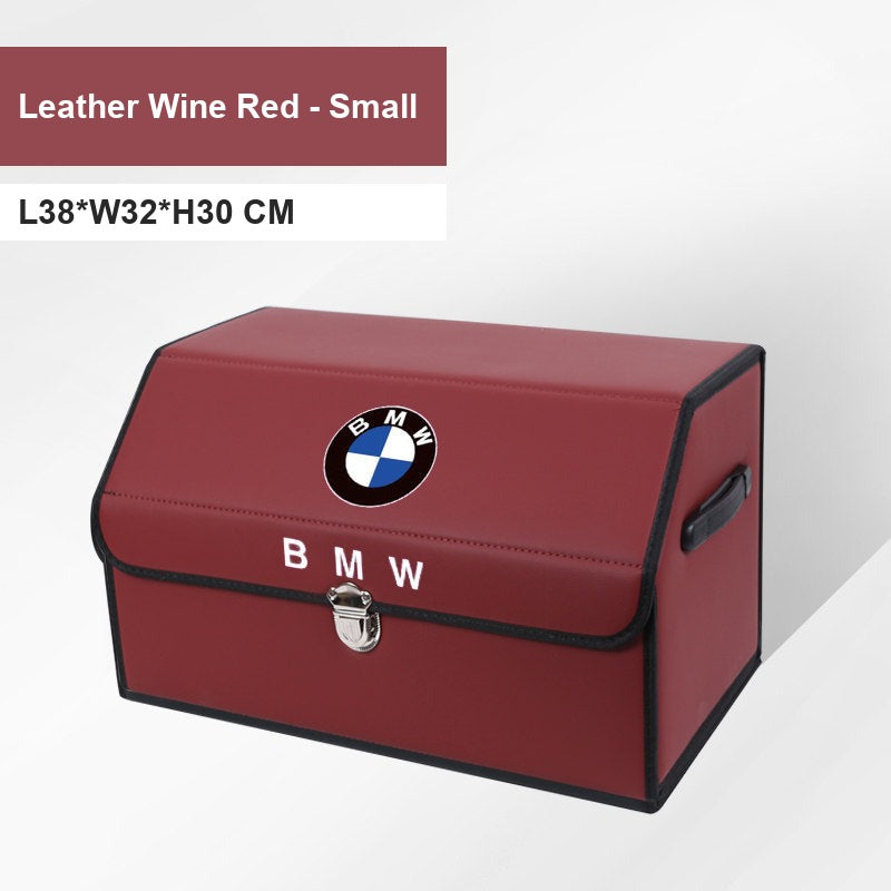 BMW leather trunk storage box - Logo Style: Medium 38cm, Wine Red, BMW Badge