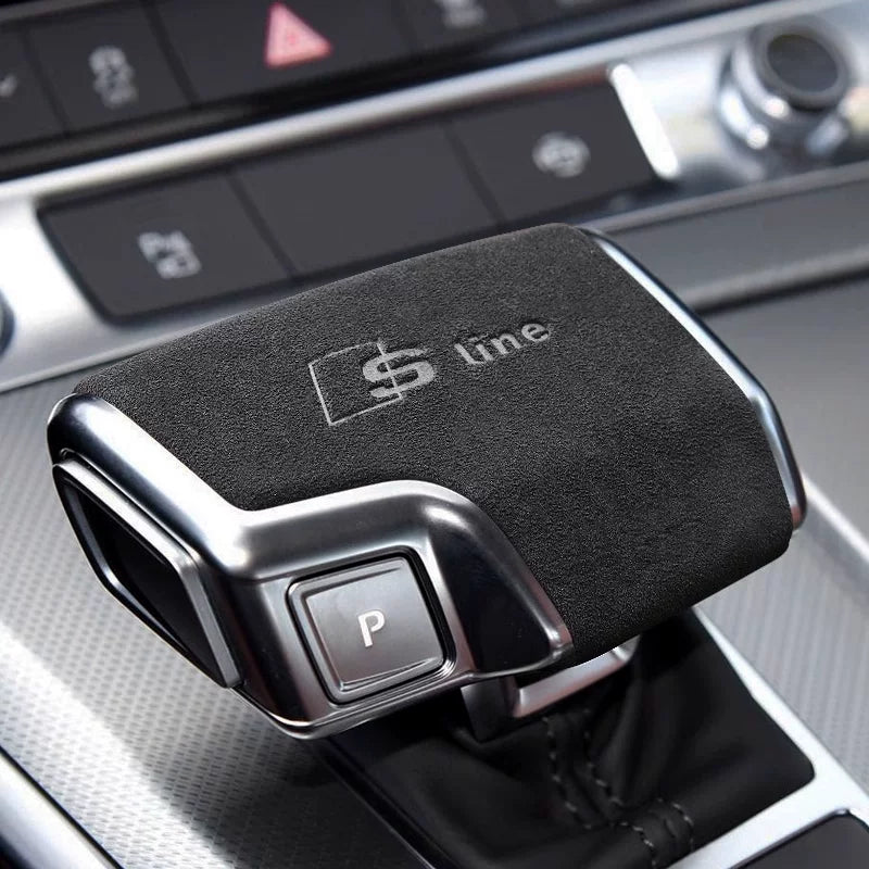 Audi suede gear knob cover with embossed S line logo on A6L, A7, Q8 gear selector