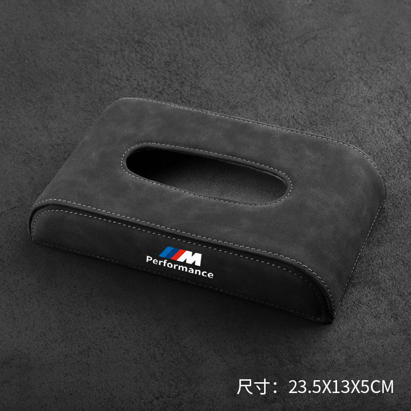 BMW suede tissue box holder with M Performance stripe logo