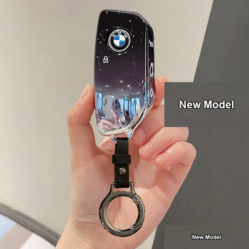 BMW key case New Model - Starry Sky Black + Black Leather Buckle