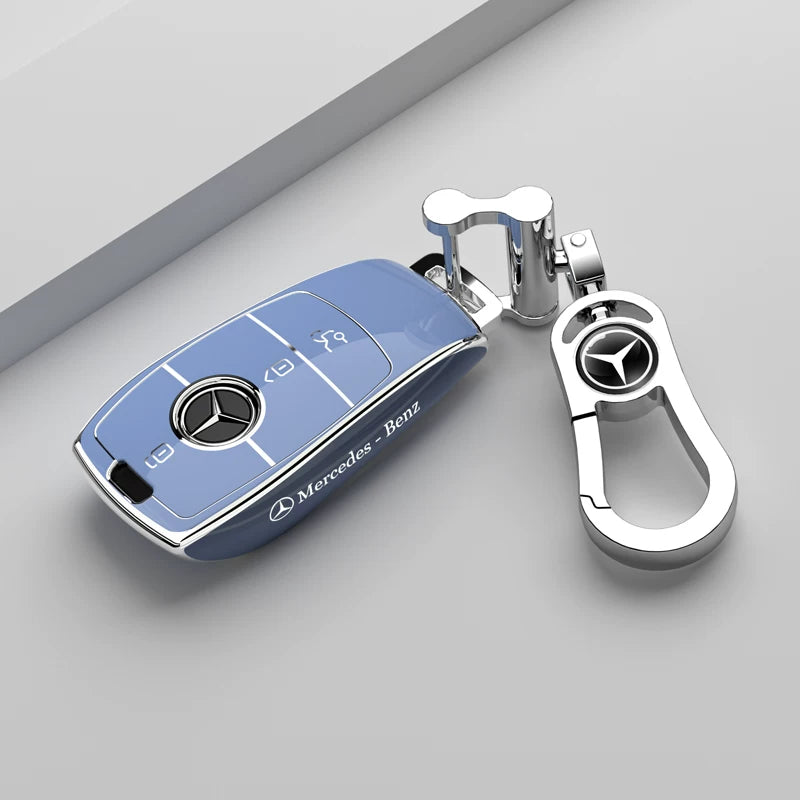 Mercedes-Benz Riviera Two-Tone Key Case – Peak Blue – Silver Trim with Chrome Star Clasp