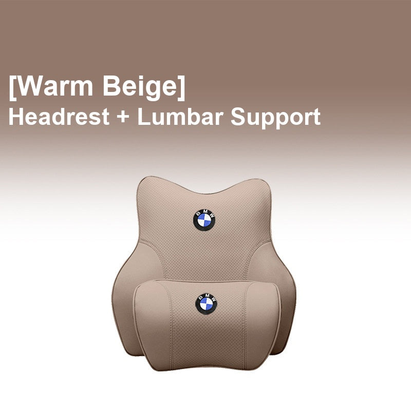 BMW Warm Beige - Headrest + Lumbar Support - Memory Foam Cushion