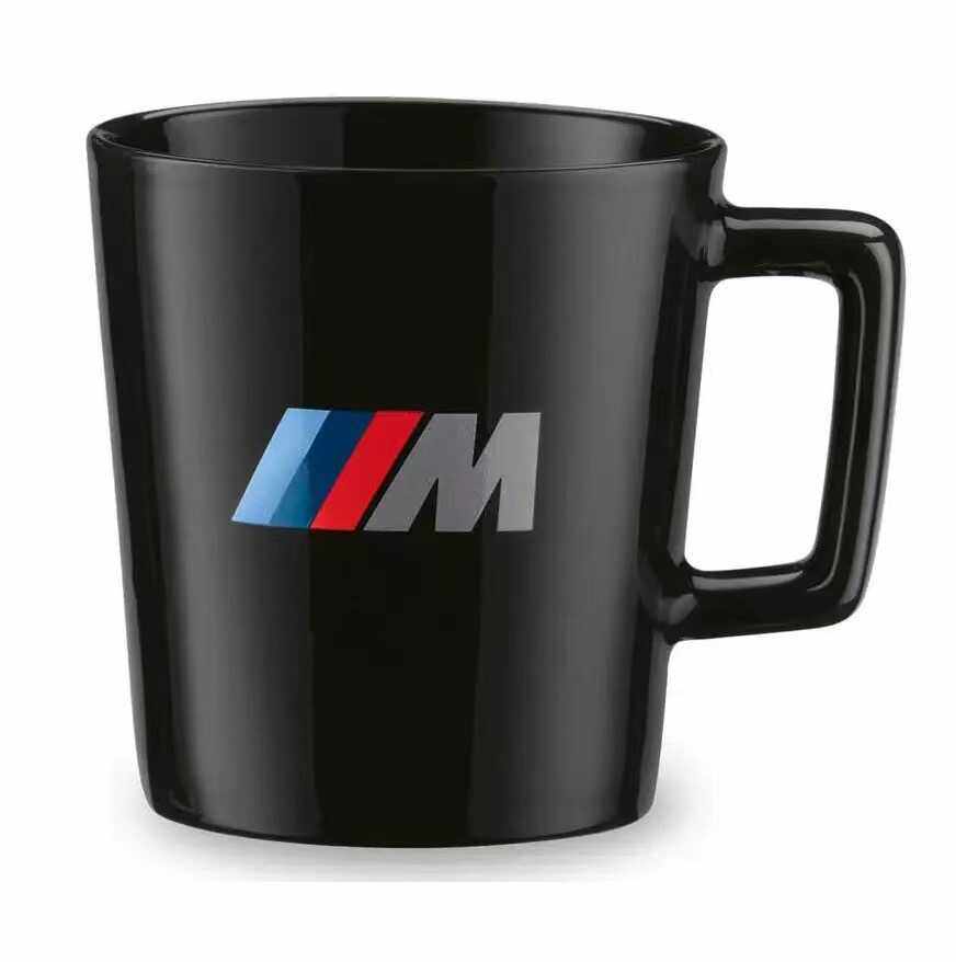 BMW M Performance black ceramic mug close-up