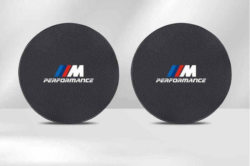 BMW M Performance cup holder coasters in black leather, set of two