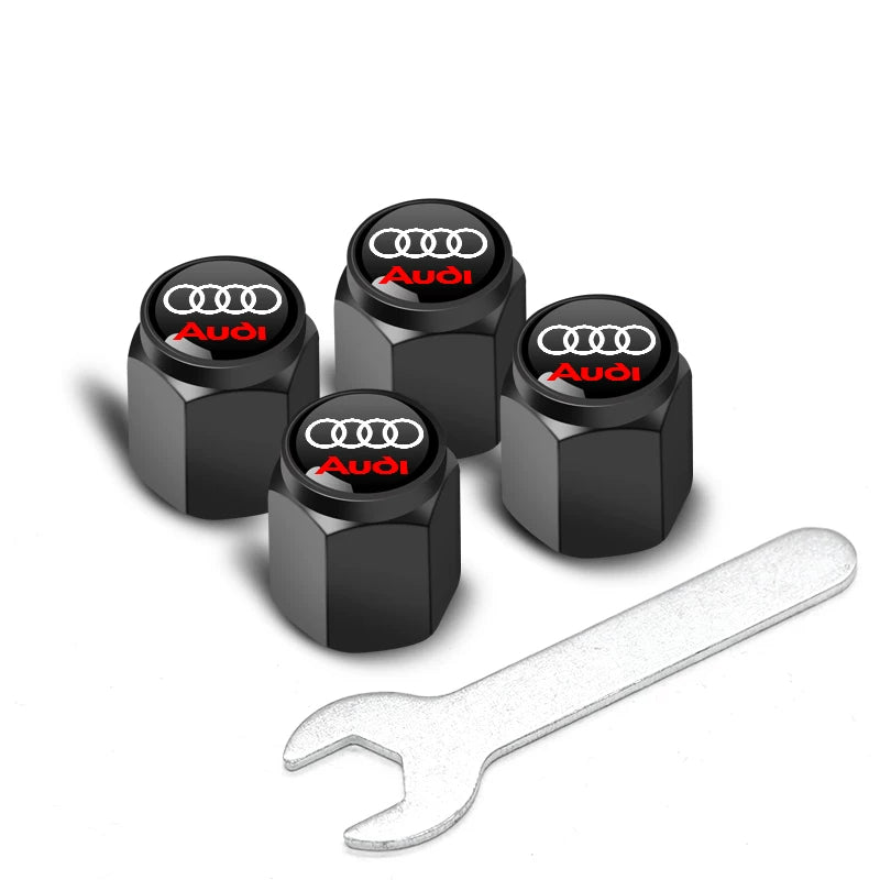 Audi Signature Anti-Theft Valve Caps – Wrench-Lock Hex Aluminium Set of 4
