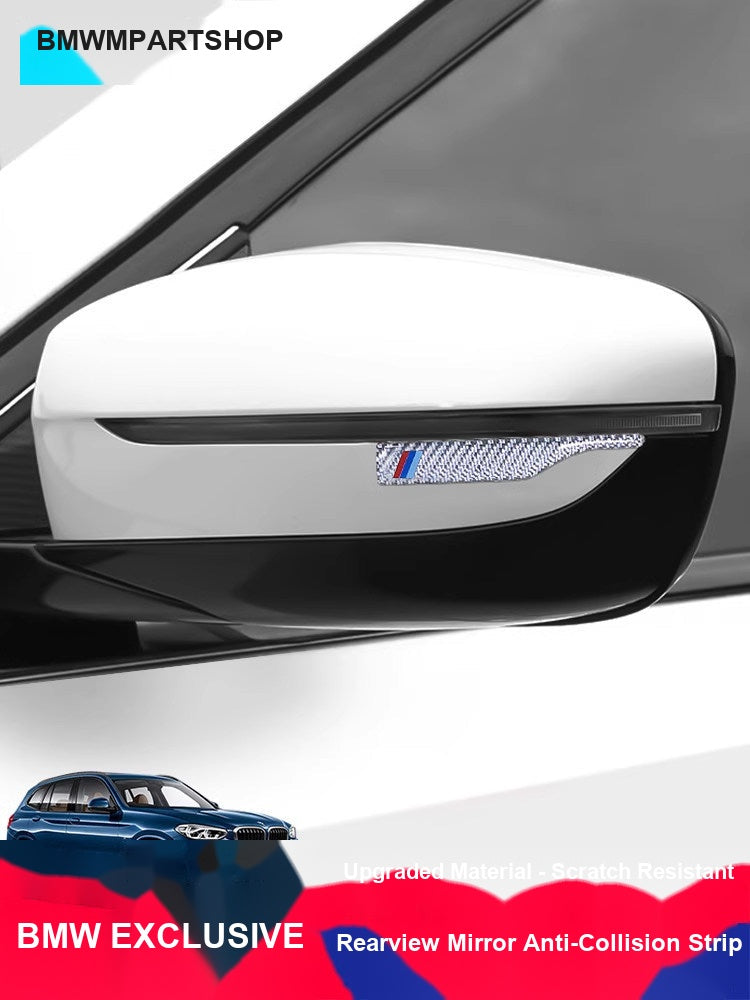 BMW carbon fiber rearview mirror strip installed on car mirror
