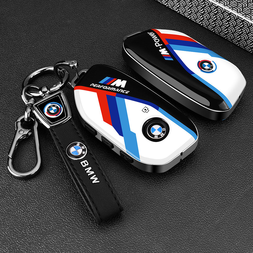 BMW Carbon Black painted key case cover with BMW wrist strap for 3 5 Series X1 X3 X5 i3 smart key