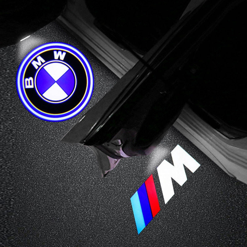 BMW roundel logo projected on ground from door projector light