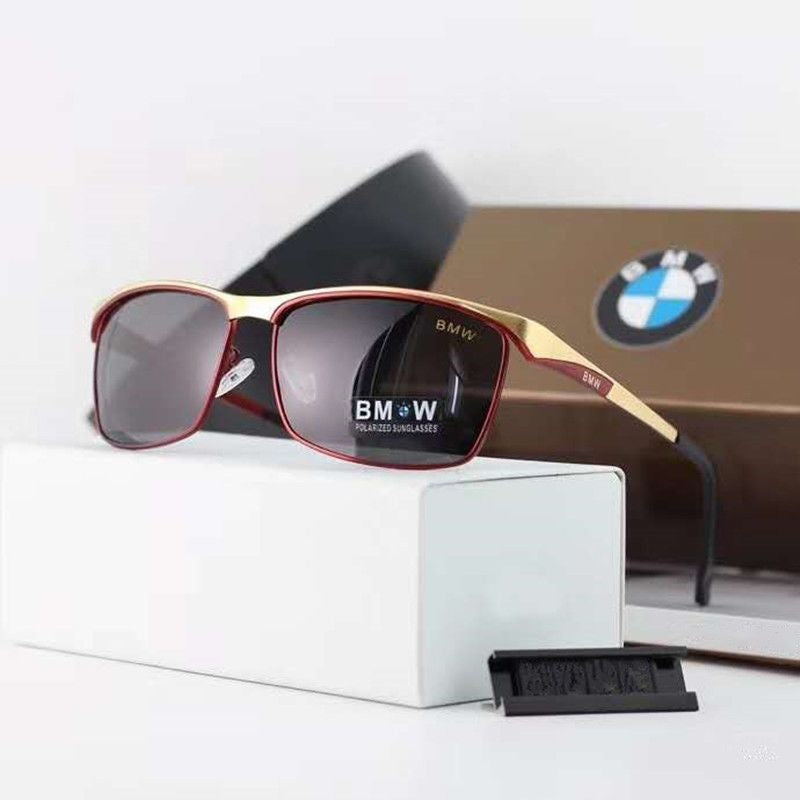 Red and gold frame BMW polarized square driving sunglasses