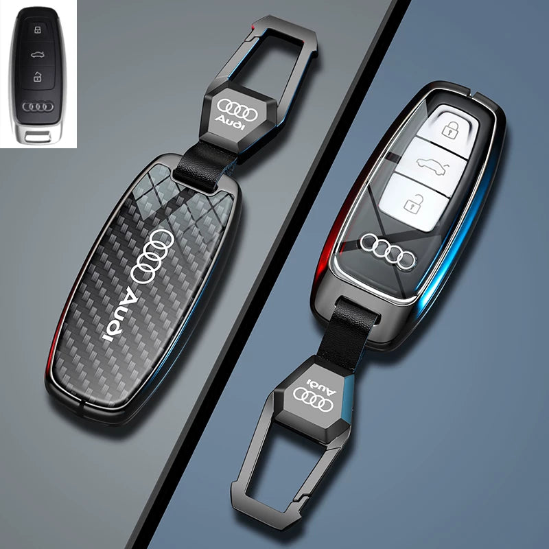 Carbon Black Audi Type D key case with metal hook clasp