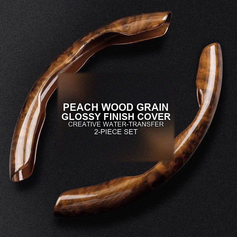 Peach wood grain glossy finish steering wheel cover, 2-piece set