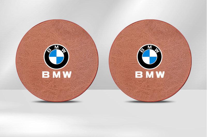 BMW roundel cup holder coasters in brown leather, set of two