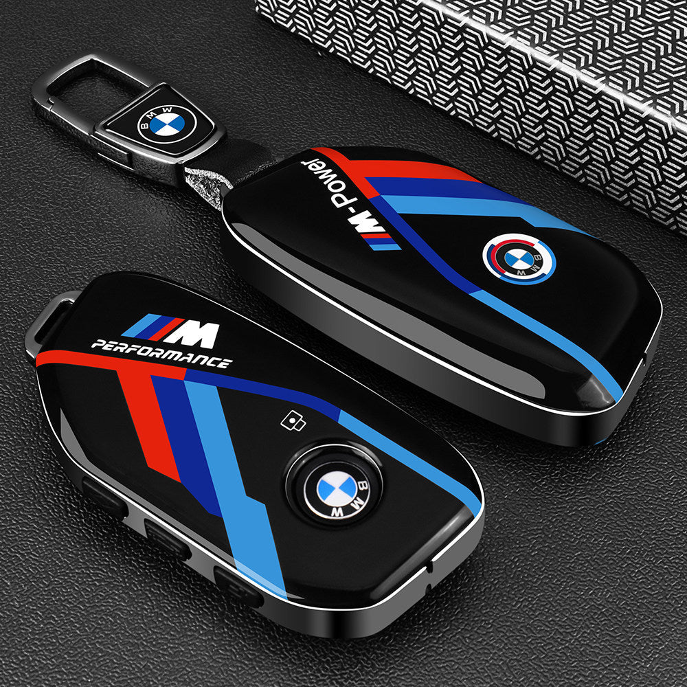 BMW Mineral Gray painted key case cover with M-stripe sports strap for 3 5 Series X1 X3 X5 i3 smart key