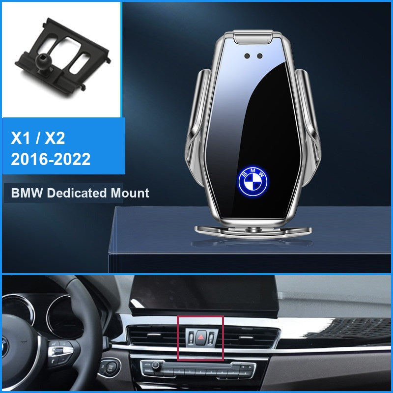 BMW wireless charging phone mount, X1 X2 2016-2022 fitment, silver