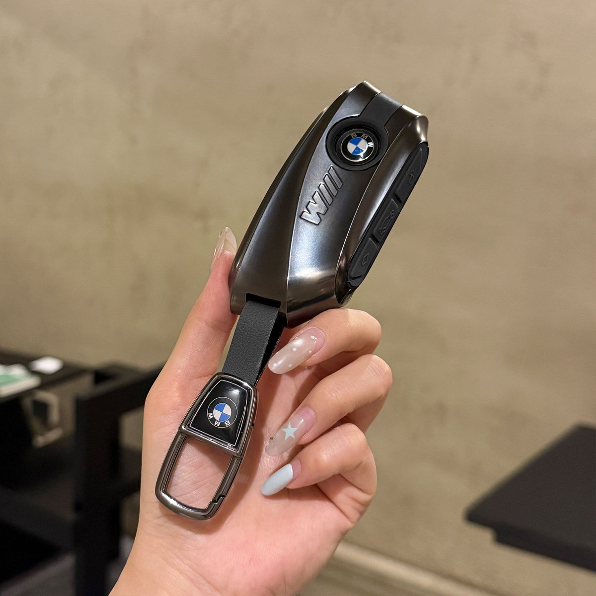 BMW Smart Key Fob Case - Style D, Black Shell / Black Interior, + Metal Buckle