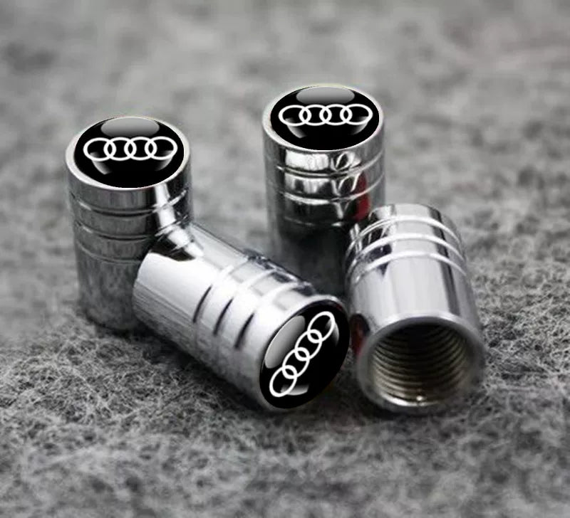 Audi Crystal Dome Emblem Valve Caps – Ribbed Chrome Luxury Set of 4