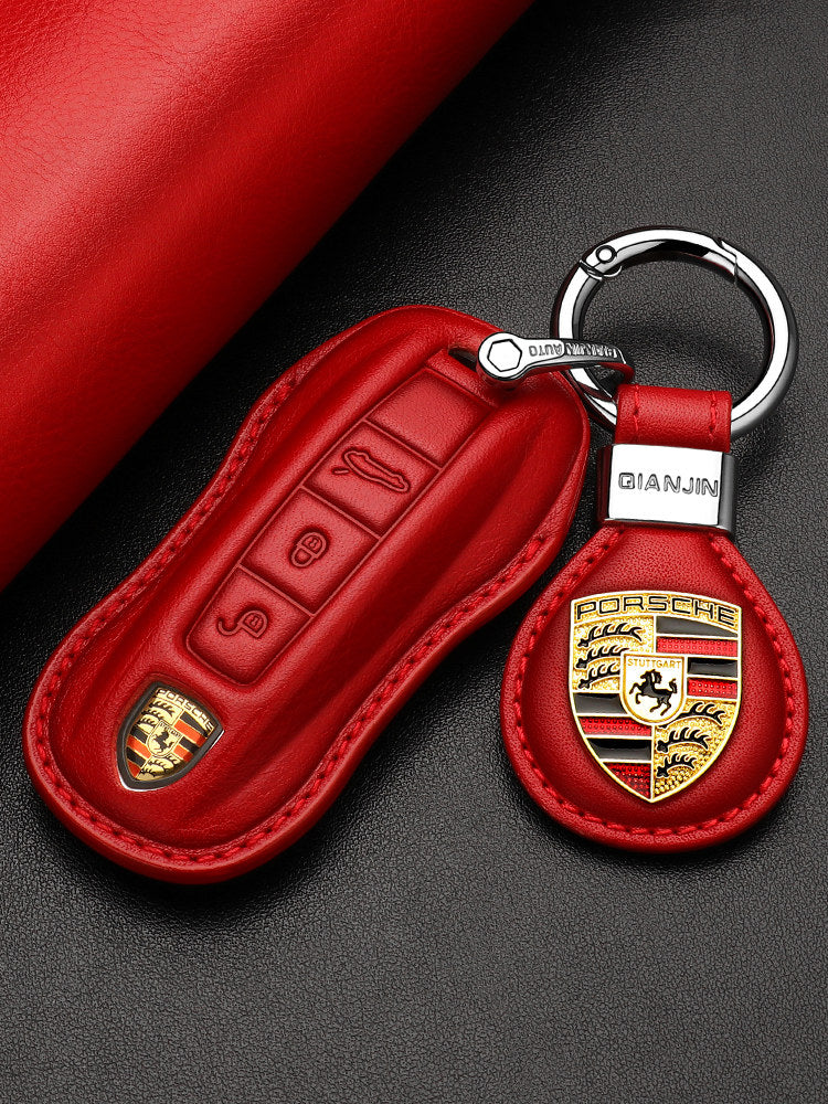 Premium Genuine Leather Porsche Key Case – Handcrafted Top-Grain Cowhide for 911, 718, Macan, Cayenne and Panamera
