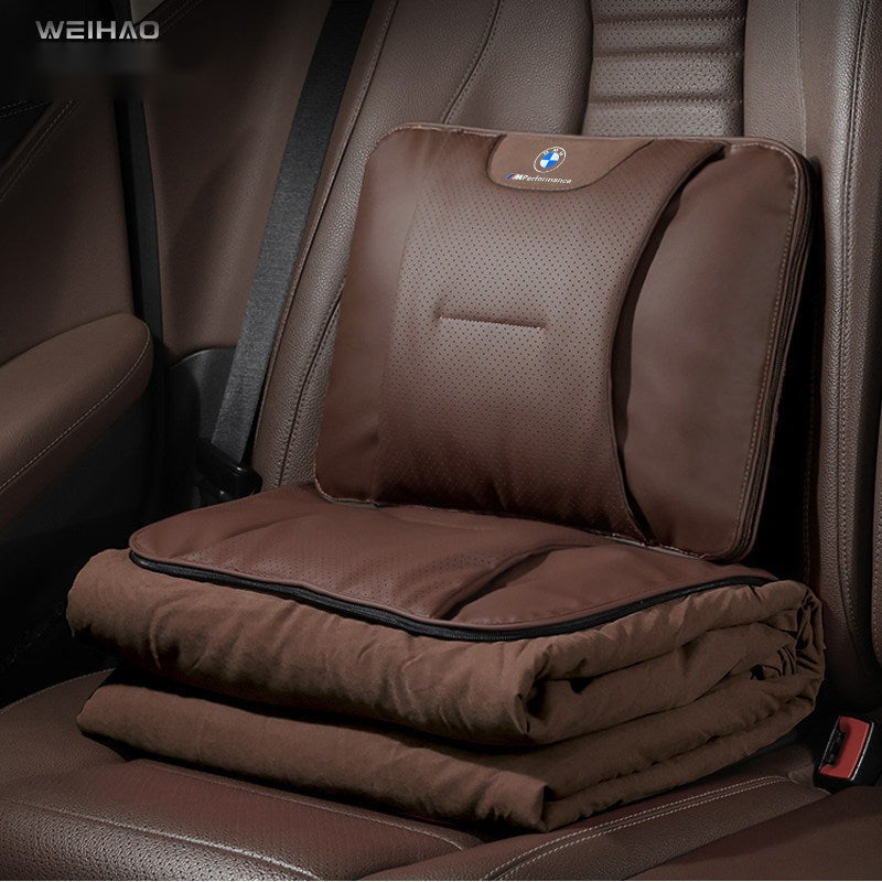 BMW lumbar pillow with blanket, Brown, single set