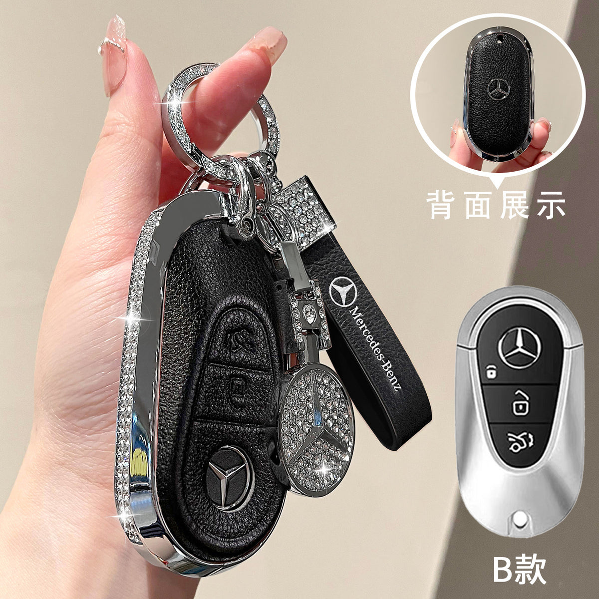 For Mercedes-Benz E300L Key Case C260L Car GLA GLB220 GLC260 Genuine Leather GEL350 Buckle EQA