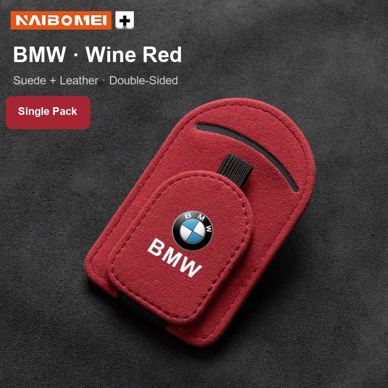 BMW logo suede visor glasses clip wine red