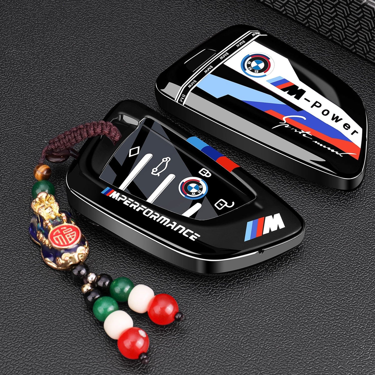 BMW Mineral Gray painted key case cover with BMW wrist strap for 3 5 Series X1 X3 X5 i3 smart key
