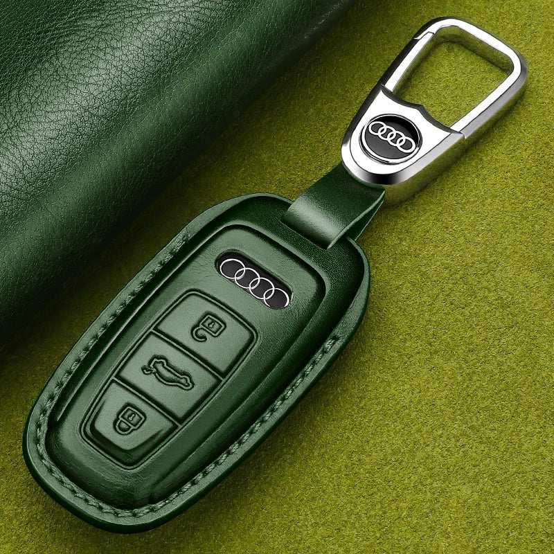Audi Heritage Top-Grain Leather Key Case – Handcrafted Cowhide with Signature Keyring