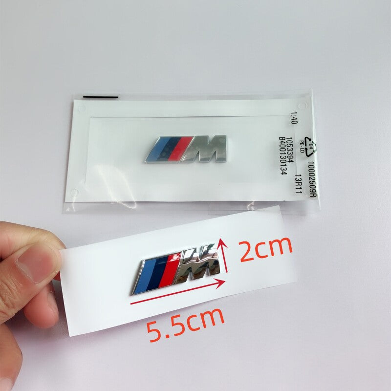 Large BMW M side badge in Bright Silver with size 5.5 by 2cm