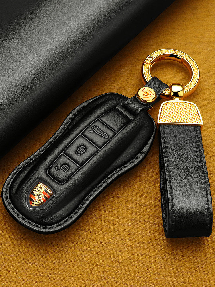 Premium Genuine Leather Porsche Key Case – Handcrafted Top-Grain Cowhide for 911, 718, Macan, Cayenne and Panamera