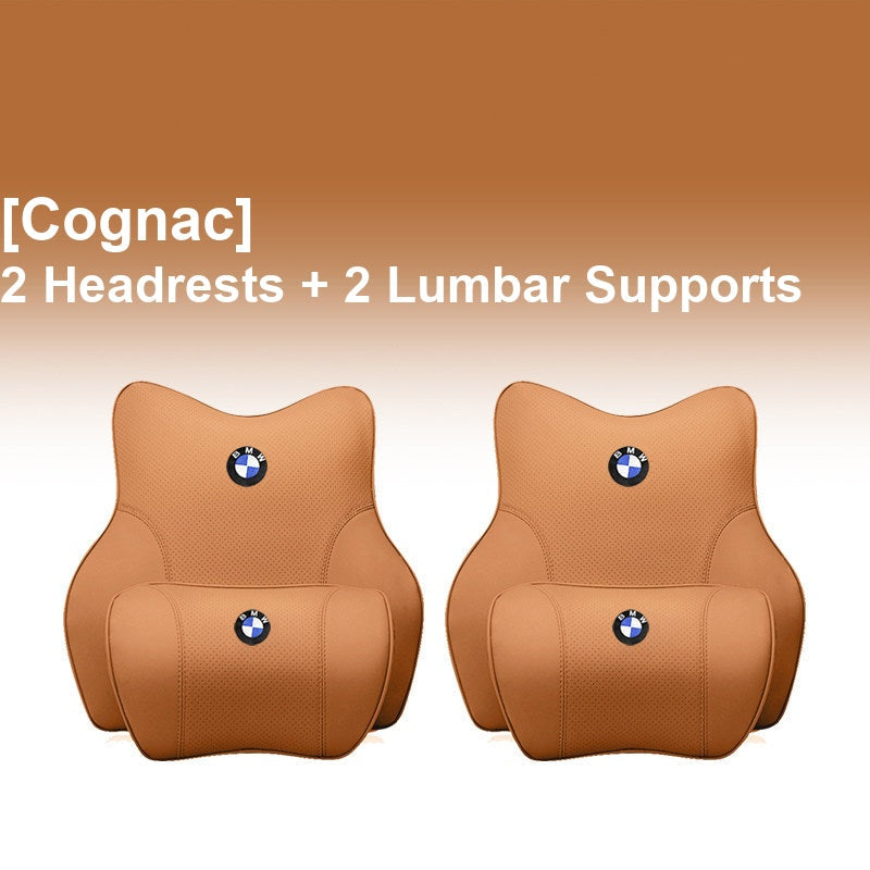 BMW Cognac - 2 Headrests + 2 Lumbar Supports - Memory Foam Cushion