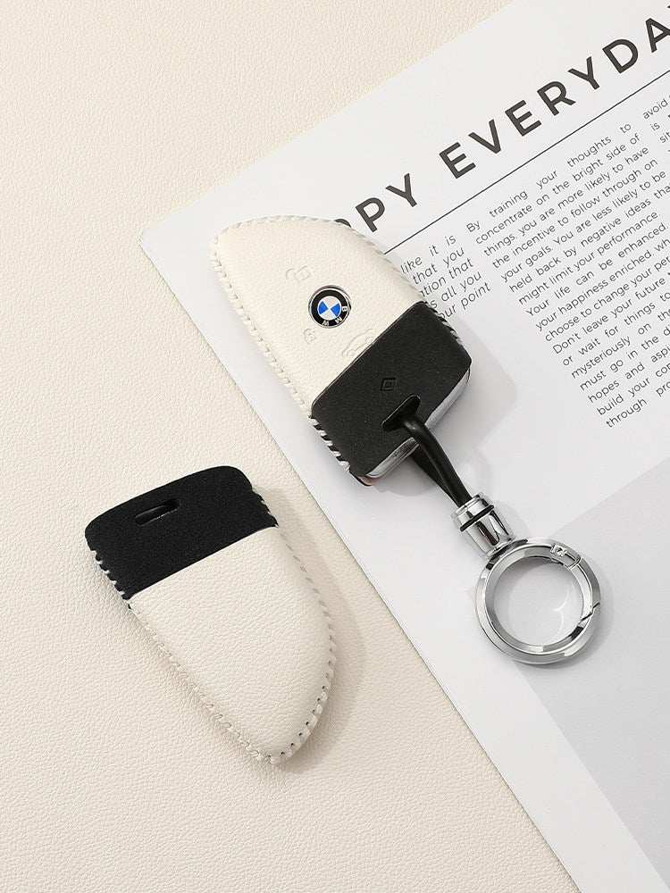 BMW Two-Tone Leather Key Case - Handmade Stitched Cover