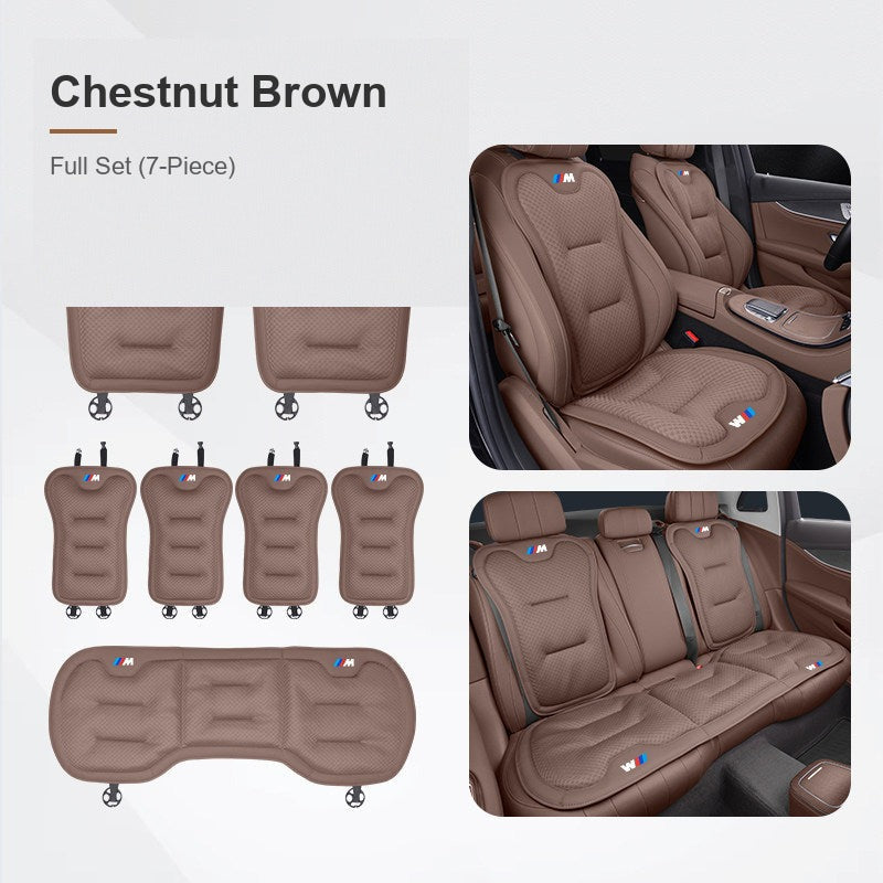 BMW ice silk seat cushion, Chestnut Brown, Full Set - Front, Rear & Backrest (7-Piece)