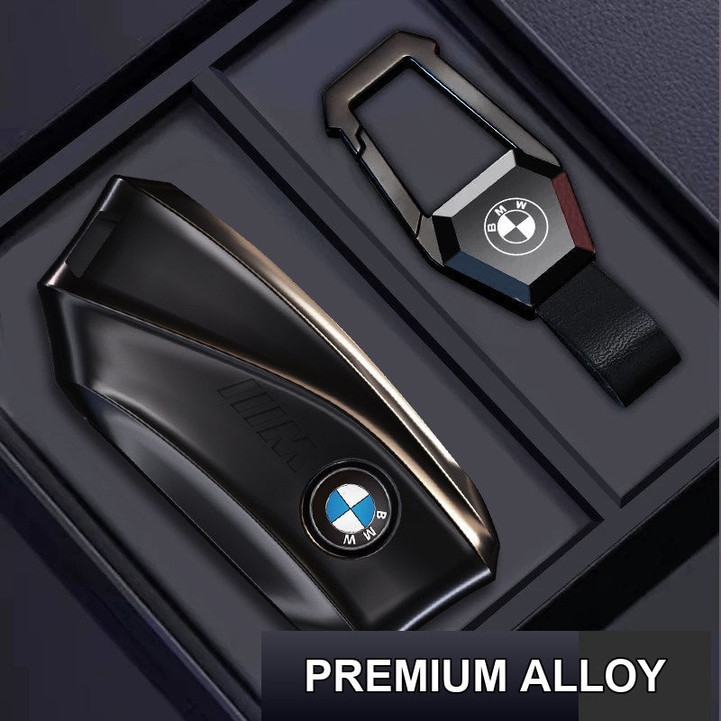 BMW alloy key case gunmetal black finish with premium carabiner keychain