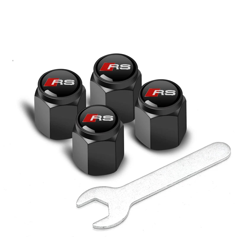 Audi Signature Anti-Theft Valve Caps – Wrench-Lock Hex Aluminium Set of 4
