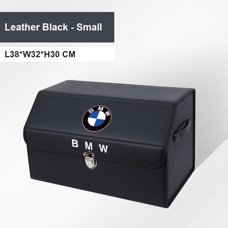 BMW leather trunk storage box - Logo Style: Large 38cm, Black, BMW Badge
