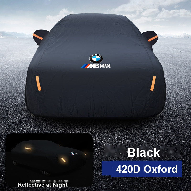 BMW full car cover - waterproof 420D Oxford all-weather protection with reflective strips for X1-X7, 1-7 Series, i-Series