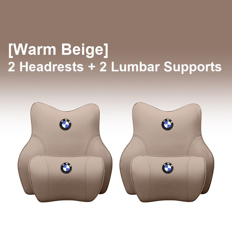 BMW Warm Beige - 2 Headrests + 2 Lumbar Supports - Memory Foam Cushion